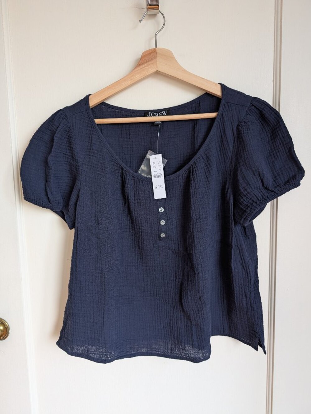 J.Crew Cotton Gauze Henley Blouse in Navy | Size S | NWT